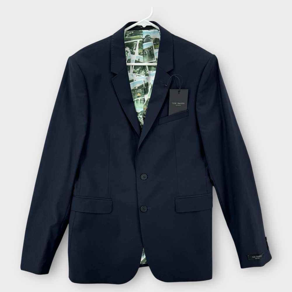 Ted Baker Jacket Coat Debonair‎ Mens 40L Suit Blue Retro Suit Wool Long NEW